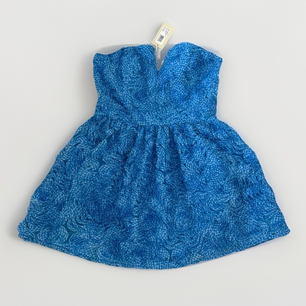 $595! NWT Ramy Brook DEES Strapless Blue White Gingham Dress Sz 12